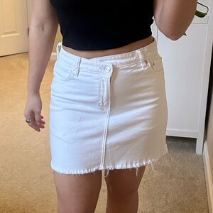 American Eagle Outfitters Criss-Cross Waist White Frayed Mini Skirt